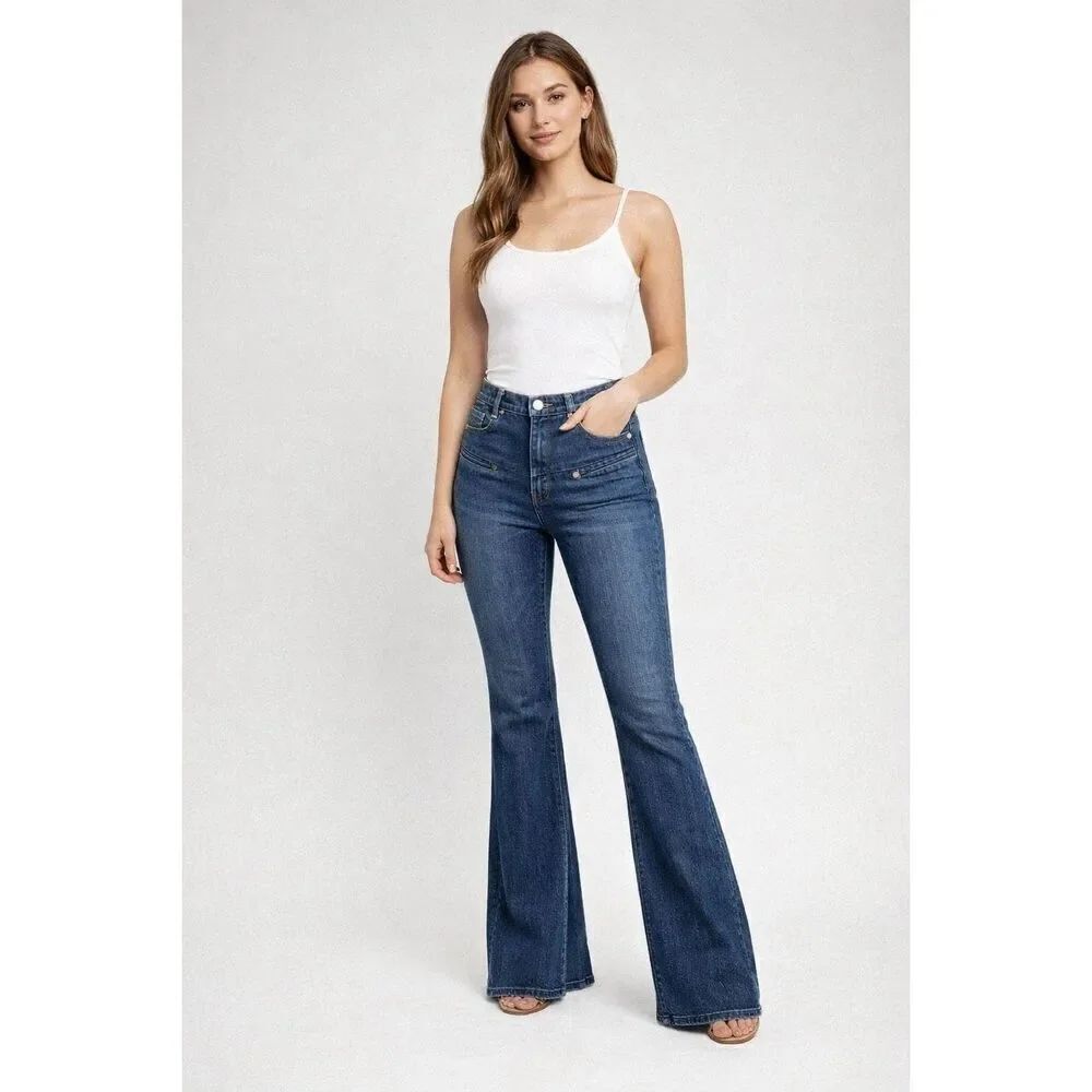 Bebe Flare Jeans Womens 28 Blue Stretch Denim High Waist USA - Picture 2 of 14